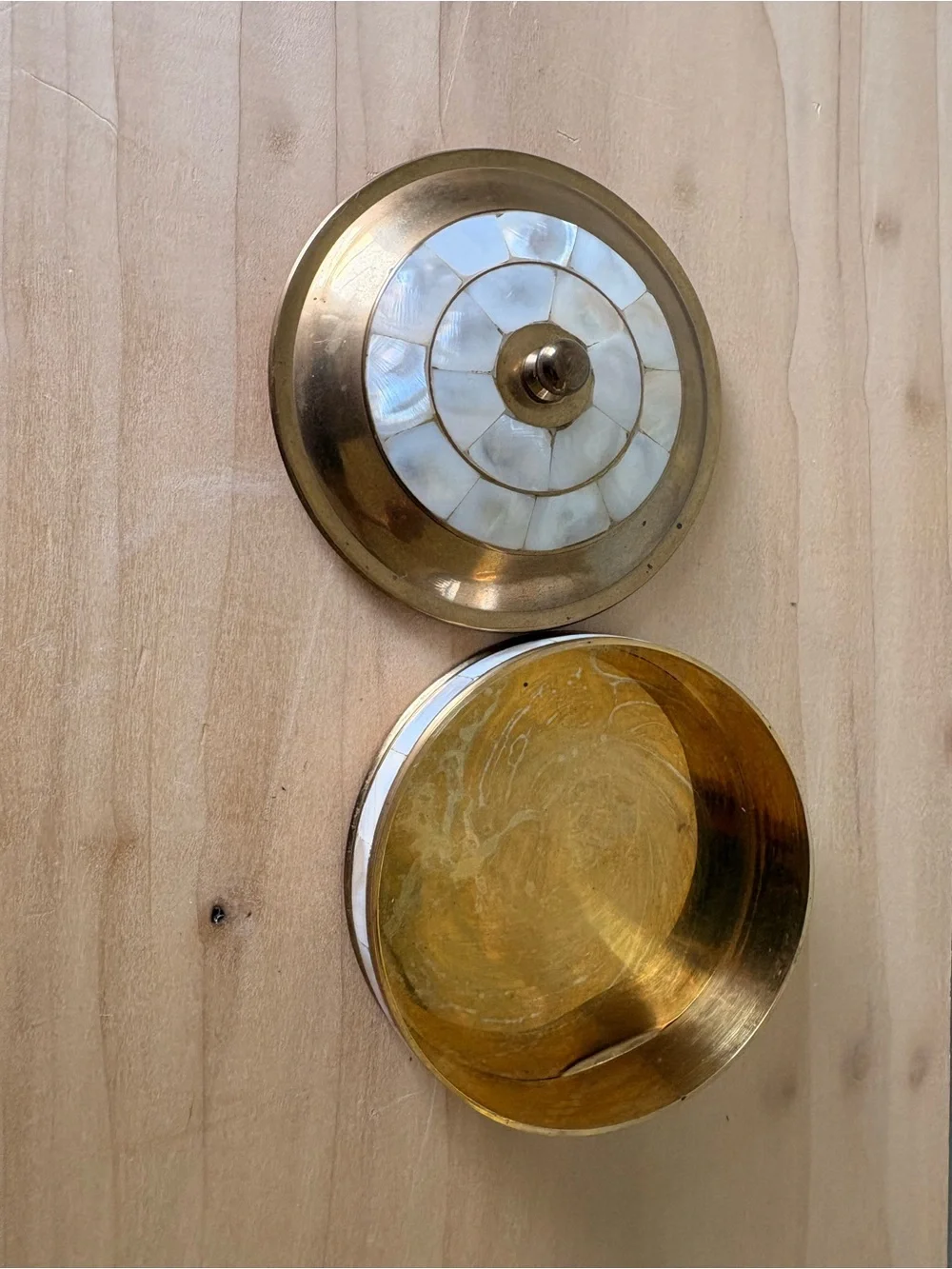Vintage Brass and Mother-of-Pearl Trinket Box